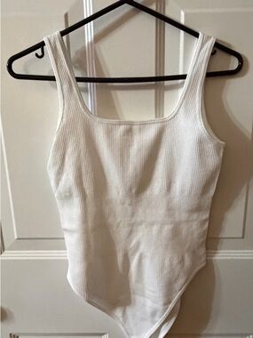 Essential White Ribbed Square Neck Bodysuit
